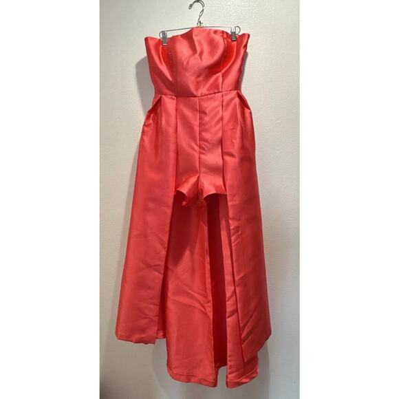 Hutch Pants - HUTCH Romper Women’s Size 6 Gazar Hot Coral Train Anthropologie Strapless RARE
